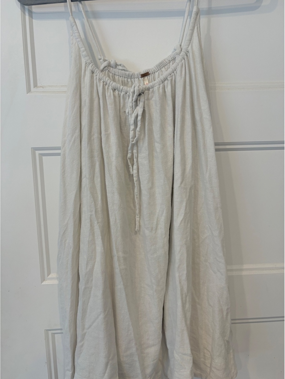 Free People XS Ivory Linen Strappy Mini Dress Tie Neck Boho Beach Coastal